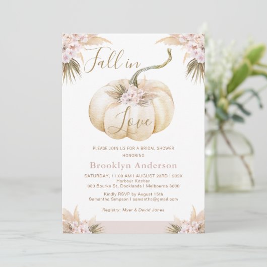 Invitation Boho Fall Citrouille Fall In Love Fête des mariées (Debout devant)