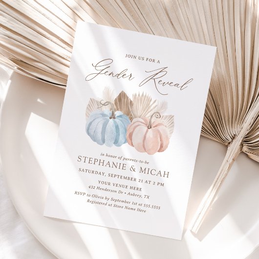 Invitation Boho Fall Citrouille Gender Reveal