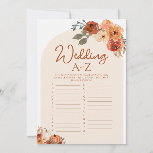 Invitation Boho Fall Citrouille Mariage Fête des mariées A-Z (Devant)