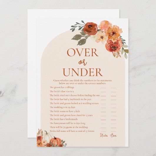 Invitation Boho Fall Citrouille Over or Under Fête des mariée (Devant / Derrière)