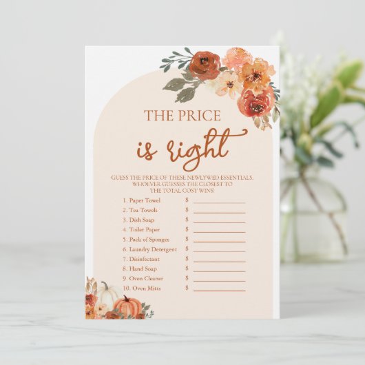 Invitation Boho Fall devine le bon prix jeu Fête des mariées (Debout devant)