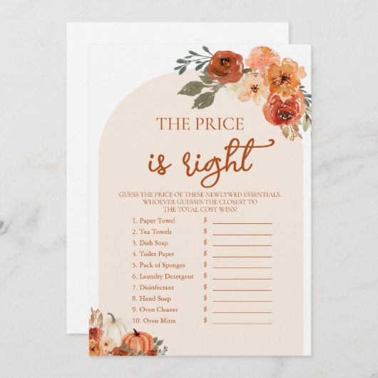 Invitation Boho Fall devine le bon prix jeu Fête des mariées (Devant / Derrière)