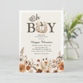 Invitation Boho Fall Fantôme Floral Halloween Baby shower gar (Debout devant)