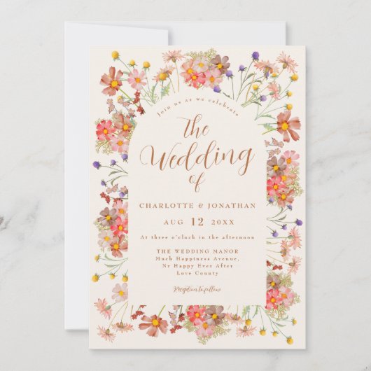 Invitation Boho Fall Fleur sauvage Arch Burnt Orange Mariage (Devant)