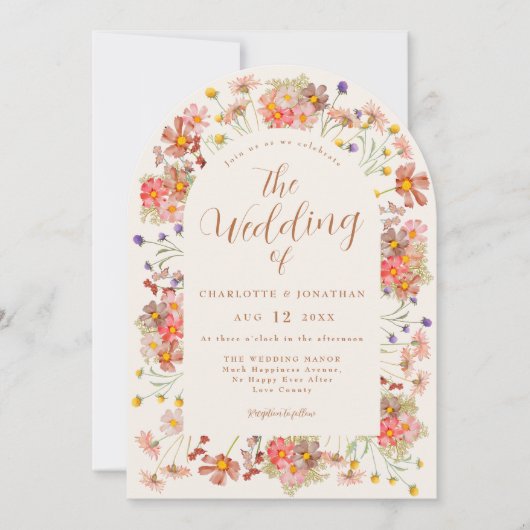 Invitation Boho Fall Fleur sauvage Arch Burnt Orange Mariage (Devant)