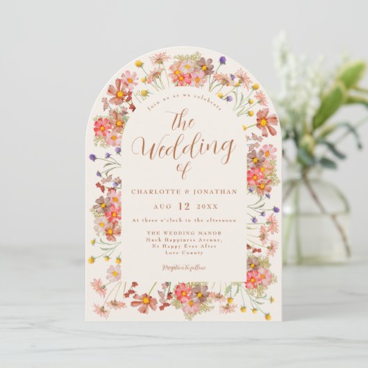 Invitation Boho Fall Fleur sauvage Arch Burnt Orange Mariage (Debout devant)