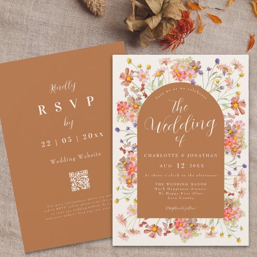 Invitation Boho Fall Fleur sauvage Arch Burnt Orange Mariage
