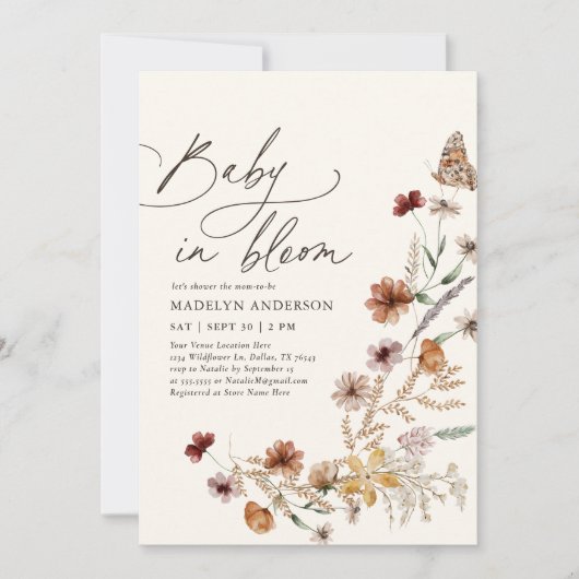 Invitation Boho Fall Fleur sauvage Baby in Bloom Baby shower (Devant)