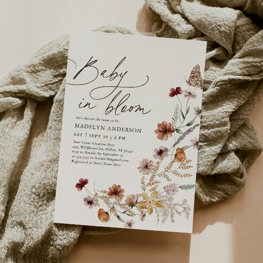 Invitation Boho Fall Fleur sauvage Baby in Bloom Baby shower