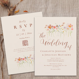 Invitation Boho Fall Fleur sauvage Beige Terracotta QR Code