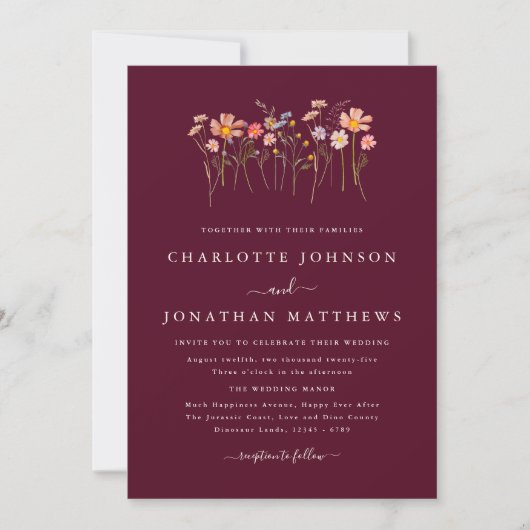 Invitation Boho Fall Fleur sauvage Bourgogne & Terracotta Mar (Devant)