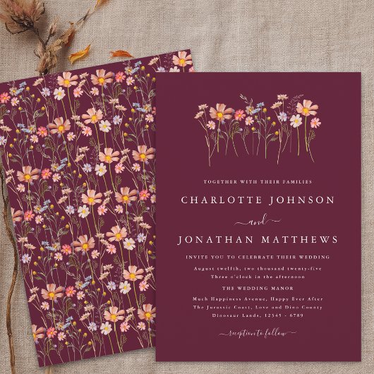 Invitation Boho Fall Fleur sauvage Bourgogne & Terracotta Mar