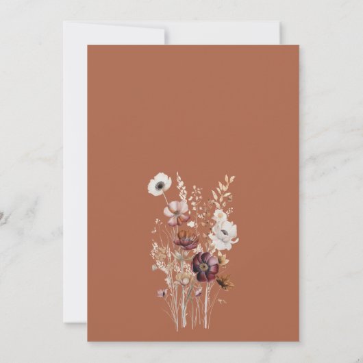 Invitation Boho Fall Fleur sauvage Brown Engagement Party (Dos)