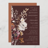 Invitation Boho Fall Fleur sauvage Brown Engagement Party (Devant / Derrière)