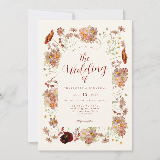 Invitation Boho Fall Fleur sauvage Burnt Orange Mariage (Devant)