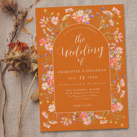 Invitation Boho Fall Fleur sauvage Burnt Orange Mariage