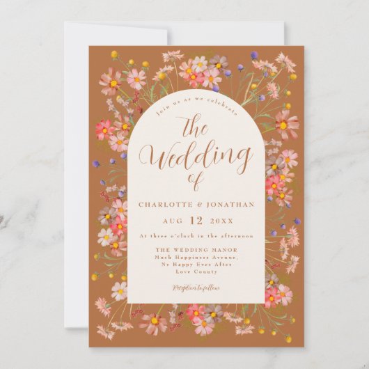 Invitation Boho Fall Fleur sauvage Burnt Orange Mariage (Devant)