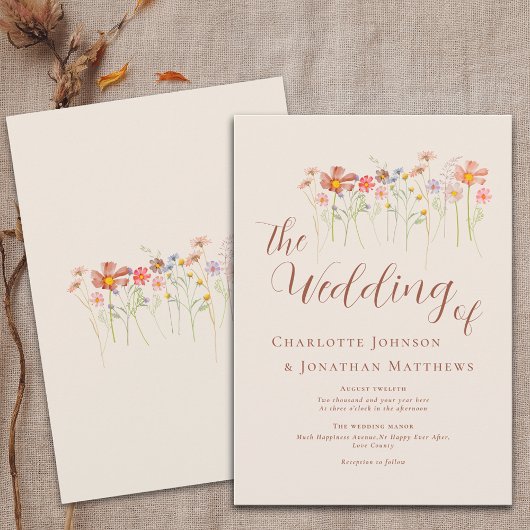 Invitation Boho Fall Fleur sauvage Floral Beige Terracotta