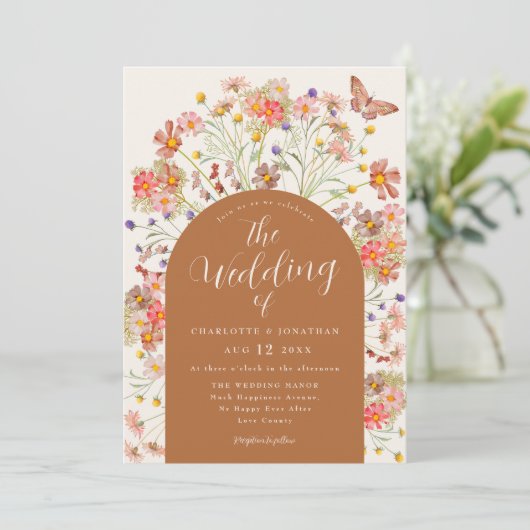 Invitation Boho Fall Fleur sauvage Floral Butal Mariage (Debout devant)