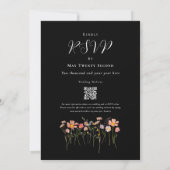 Invitation Boho Fall Fleur sauvage noir et blanc QR Code (Dos)
