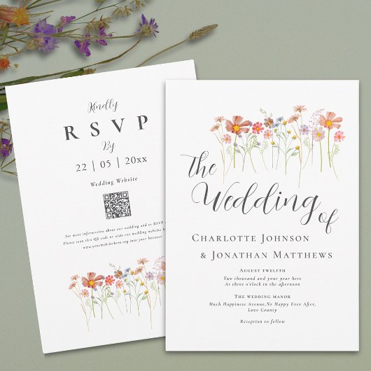 Invitation Boho Fall Fleur sauvage QR Code