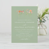 Invitation Boho Fall Fleur sauvage Sage Green Mariage (Debout devant)