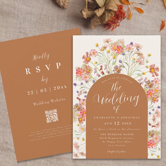 Invitation Boho Fall Fleur sauvage Terracotta Mariage