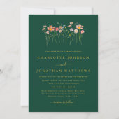 Invitation Boho Fall Fleur sauvage Vert foncé et Mariage or (Devant)