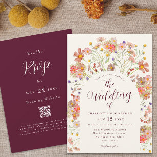 Invitation Boho Fall Floral Arch Burgundy Crème Mariage
