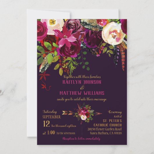 Invitation Boho Fall Floral Arrow Bouquet Mariage (Devant)