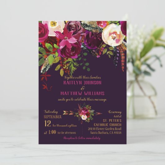 Invitation Boho Fall Floral Arrow Bouquet Mariage (Debout devant)