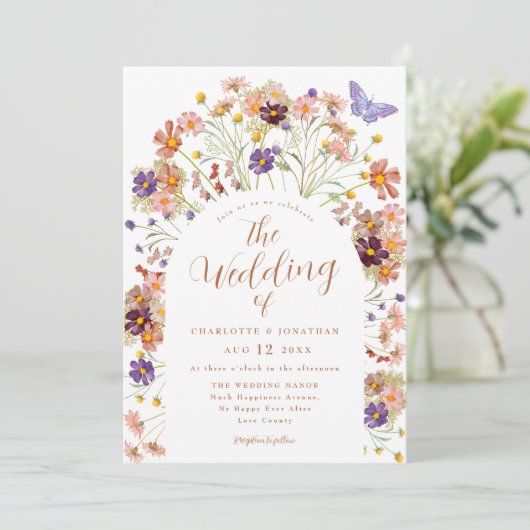Invitation Boho Fall Floral Butterfly Mariage (Debout devant)