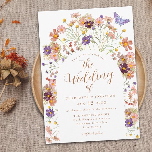 Invitation Boho Fall Floral Butterfly Mariage