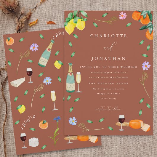 Invitation Boho Fall Floral Citrus Terracotta Beige Wedding