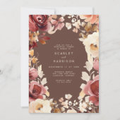 Invitation Boho Fall Floral Crème Bourgogne Dîner de répétiti (Devant)