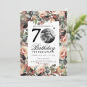 Invitation Boho Fall Floral Garden Photo 70th Birthday (Debout devant)