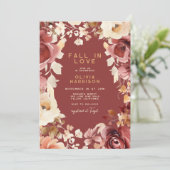 Invitation Boho Fall Floral Gold Crème Fête des mariées écarl (Debout devant)