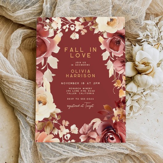 Invitation Boho Fall Floral Gold Crème Fête des mariées écarl