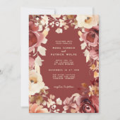 Invitation Boho Fall Floral Gold Crème Mariage (Devant)