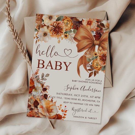 Invitation Boho Fall Floral Hello Baby Baby Shower Party