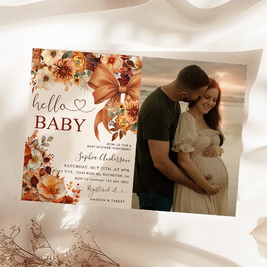Invitation Boho Fall Floral Hello Baby Baby shower Photo