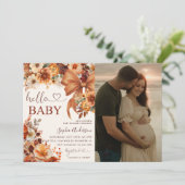 Invitation Boho Fall Floral Hello Baby Baby shower Photo (Debout devant)