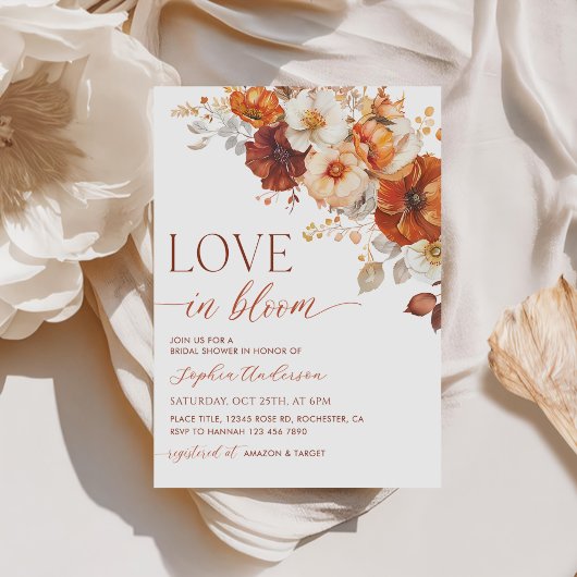 Invitation Boho Fall Floral Love In Bloom Fête des mariées