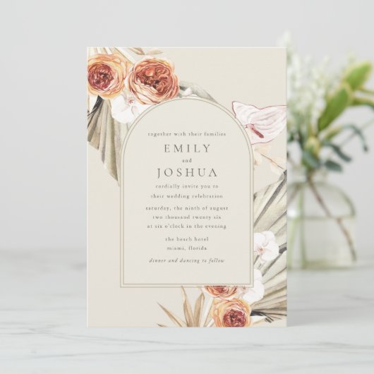 Invitation Boho Fall Floral Mariage numérique (Debout devant)