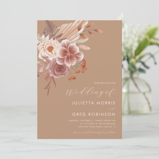 Invitation Boho Fall Floral QR Code Photo Automne Mariage (Debout devant)