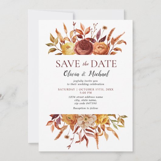 Invitation Boho Fall Floral Rustic Flowers Mariage (Devant)