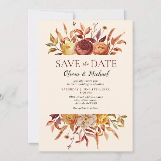 Invitation Boho Fall Floral Rustic Flowers Mariage (Devant)