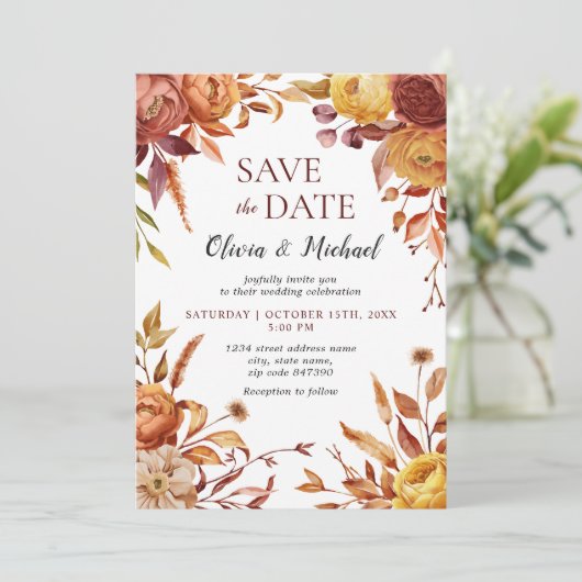 Invitation Boho Fall Floral Rustic Flowers Mariage (Debout devant)