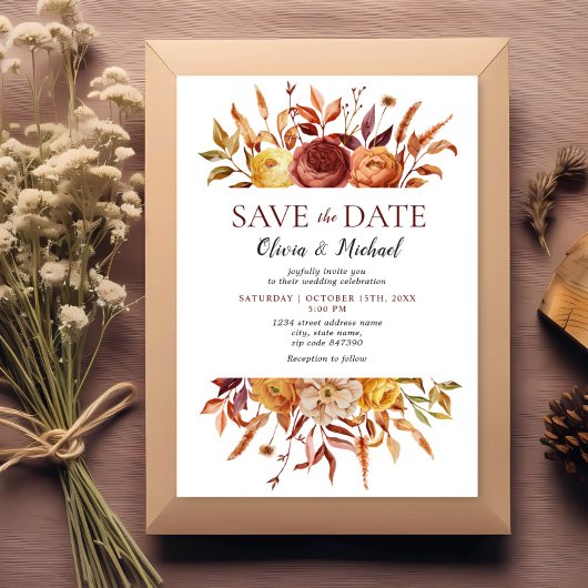 Invitation Boho Fall Floral Rustic Flowers Mariage