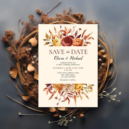 Invitation Boho Fall Floral Rustic Flowers Mariage